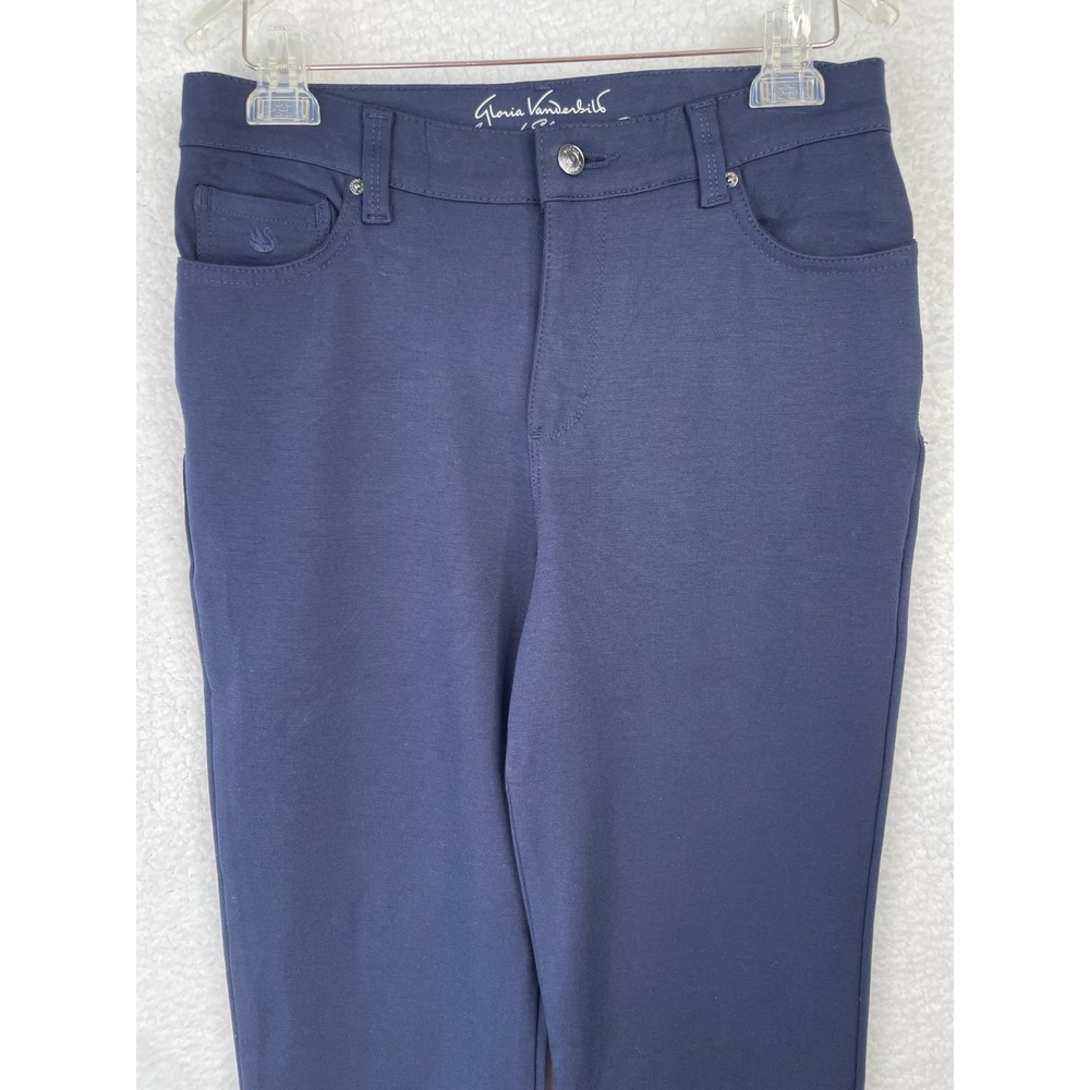 Gloria Vanderbilt Amanda Navy Blue Slimming Straight Leg Pants Womens 8 Studded - Picture 3 of 14